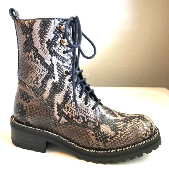 NWT AQUA Jax Snake Chain Leather Combat Boots SZ 5.5 & 7 - Picture 1 of 7